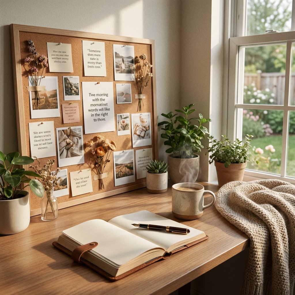 Woman meditating in front of her vision board