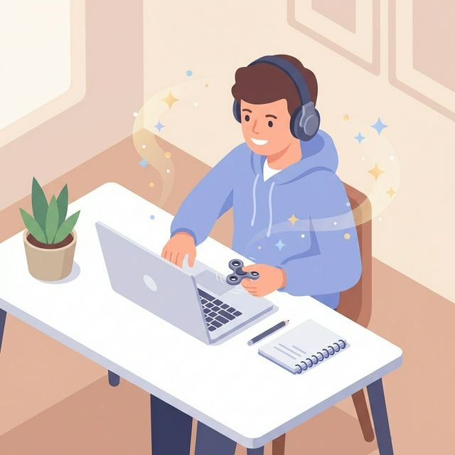 A focused neurodivergent person working successfully at a clean desk