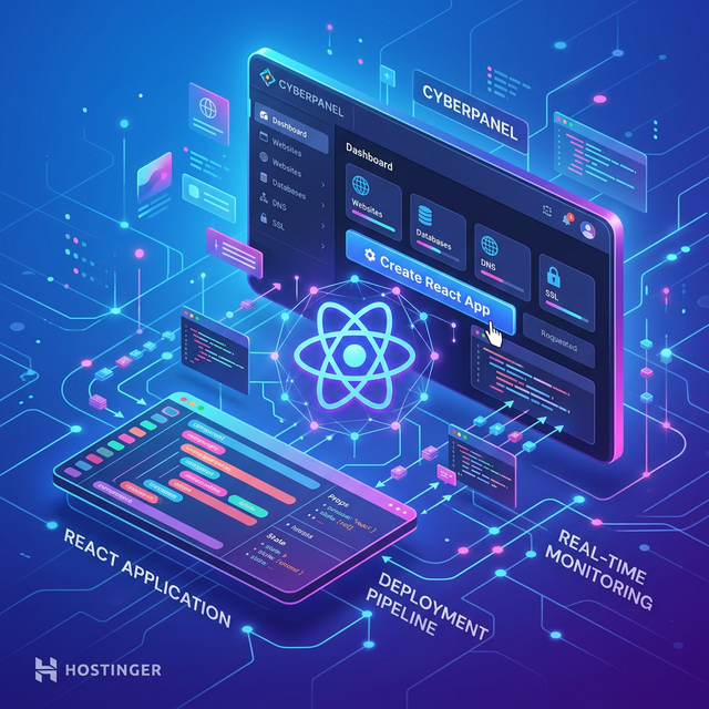 CyberPanel control interface deploying a React application